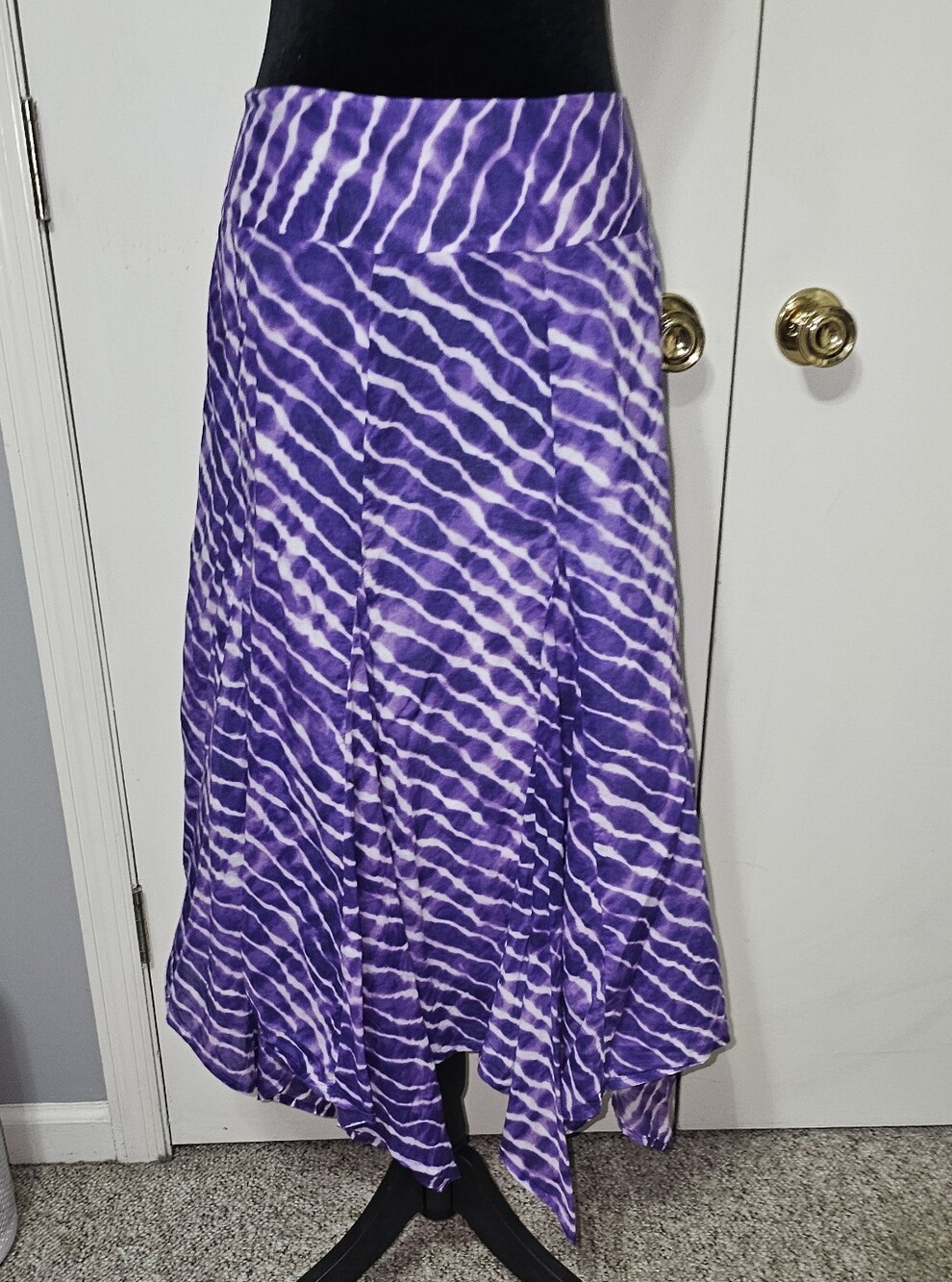 Chico's Purple Tie-Dye Handkerchief Hem Fairy Boho Skirt Sz 4 (Sm) 100% Cotton